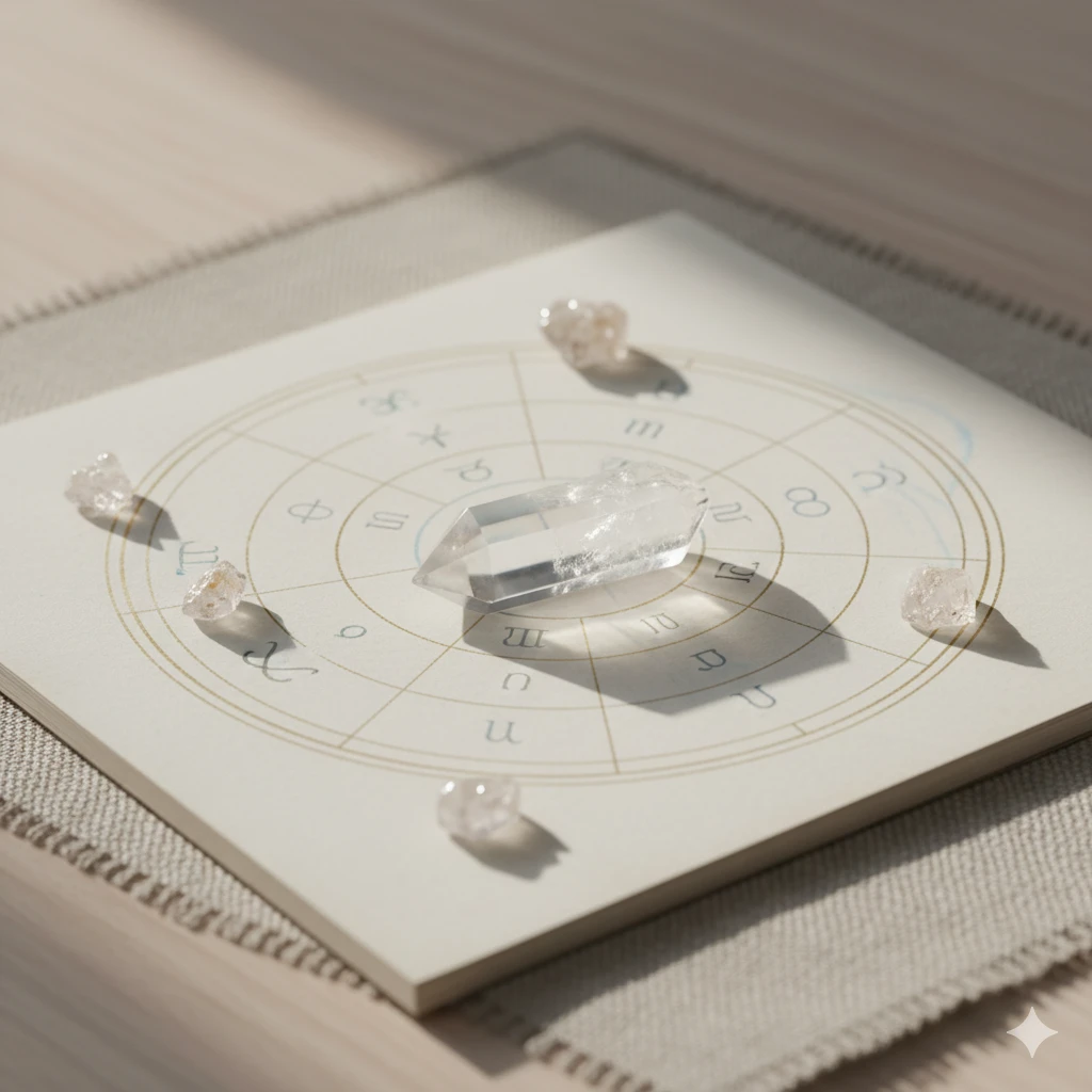 Mapa astrológico desenhado em papel, sobre um tecido de linho